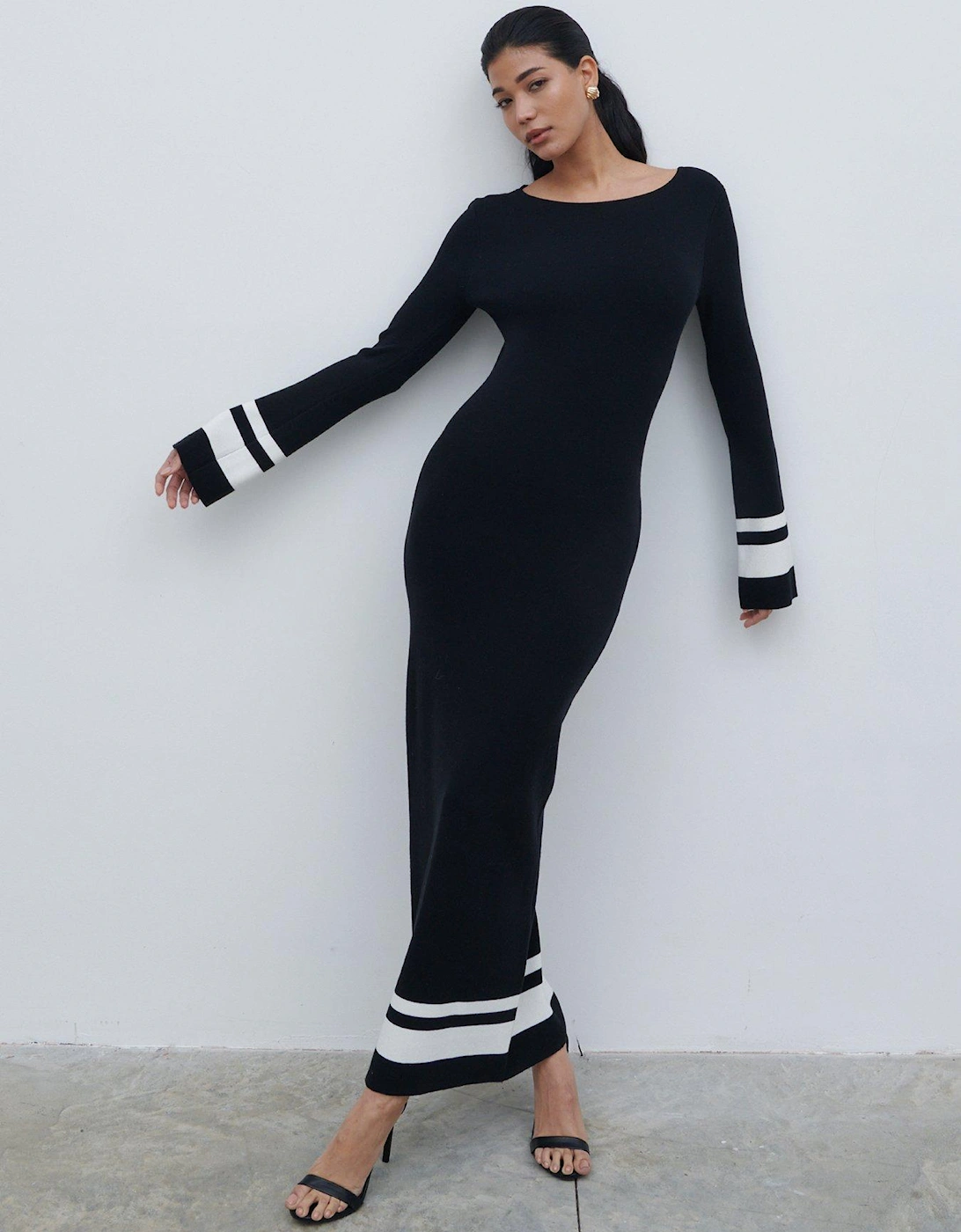 Stripe Midaxi Knit Dress - Black & Cream