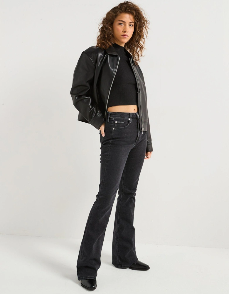 Faux Leather Zipped Jacket - Black