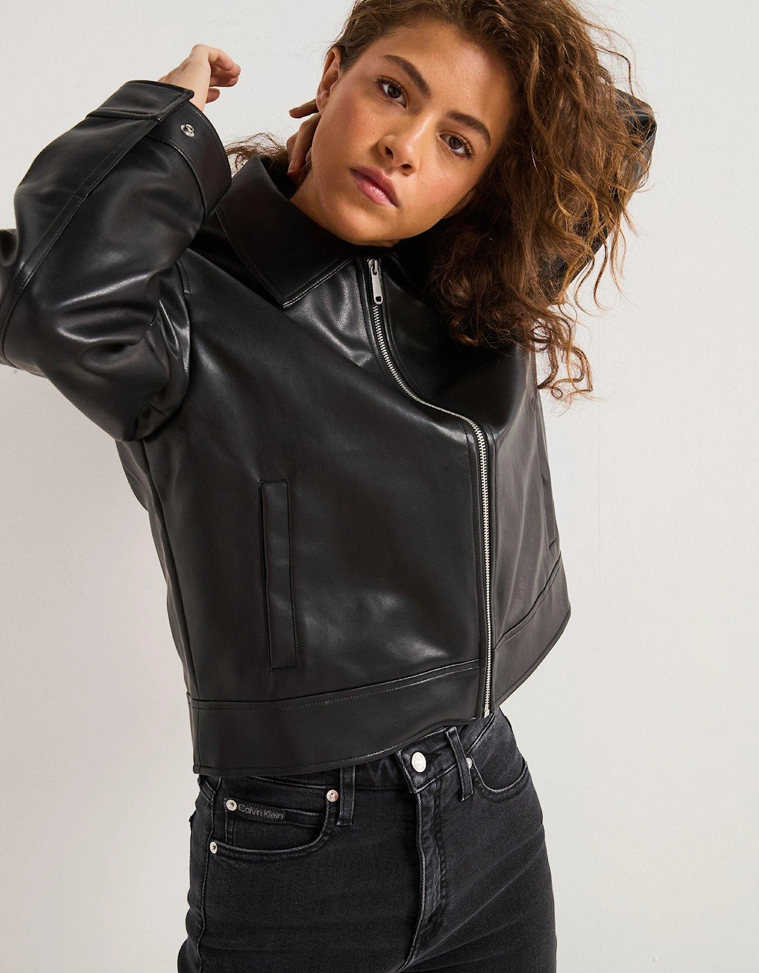 Faux Leather Zipped Jacket - Black