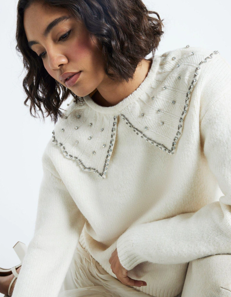 Ultimate Embellished Collar Jumper - Cream