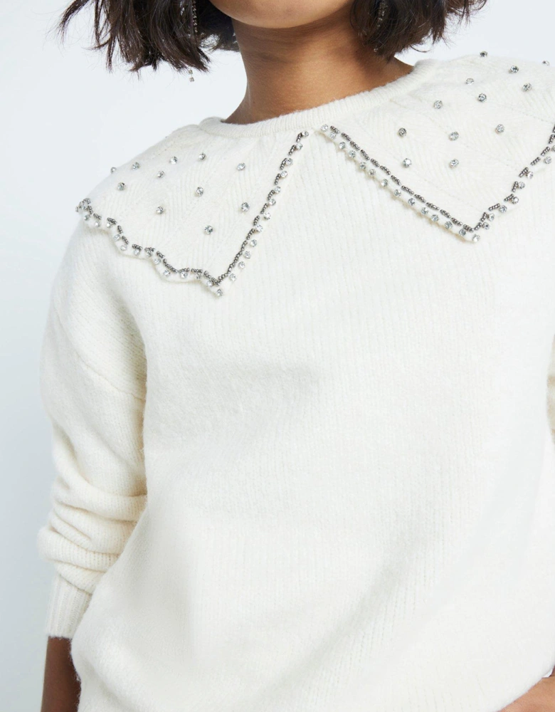 Ultimate Embellished Collar Jumper - Cream