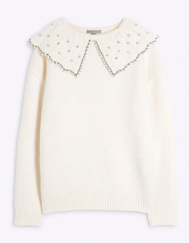 Ultimate Embellished Collar Jumper - Cream