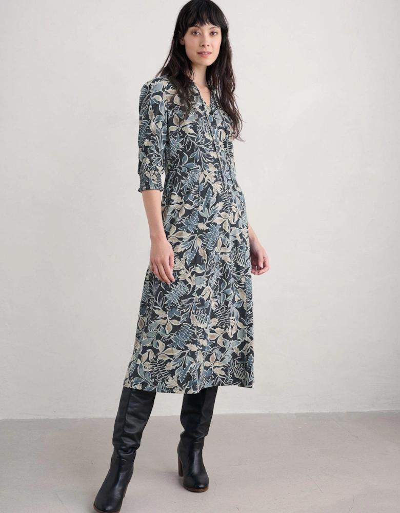 Cotton Rich Notch Neck Dress - Multi