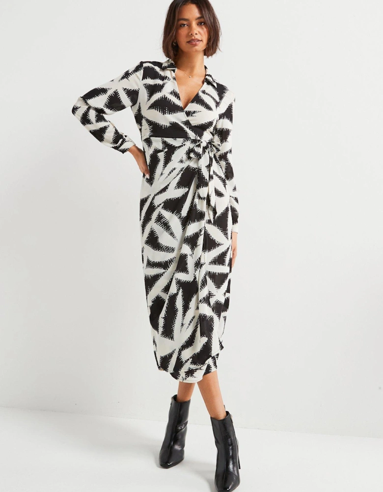 Marie Long Sleeve Fitted Wrap Dress - Black