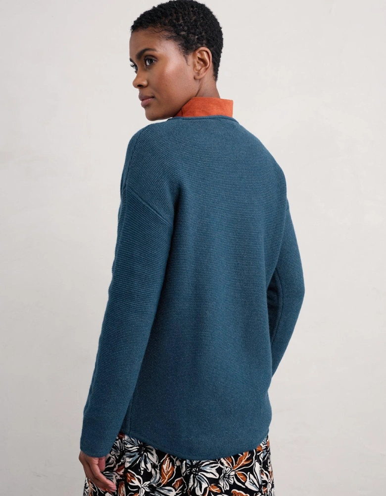 Wool Rich Textured Jumper - Blue