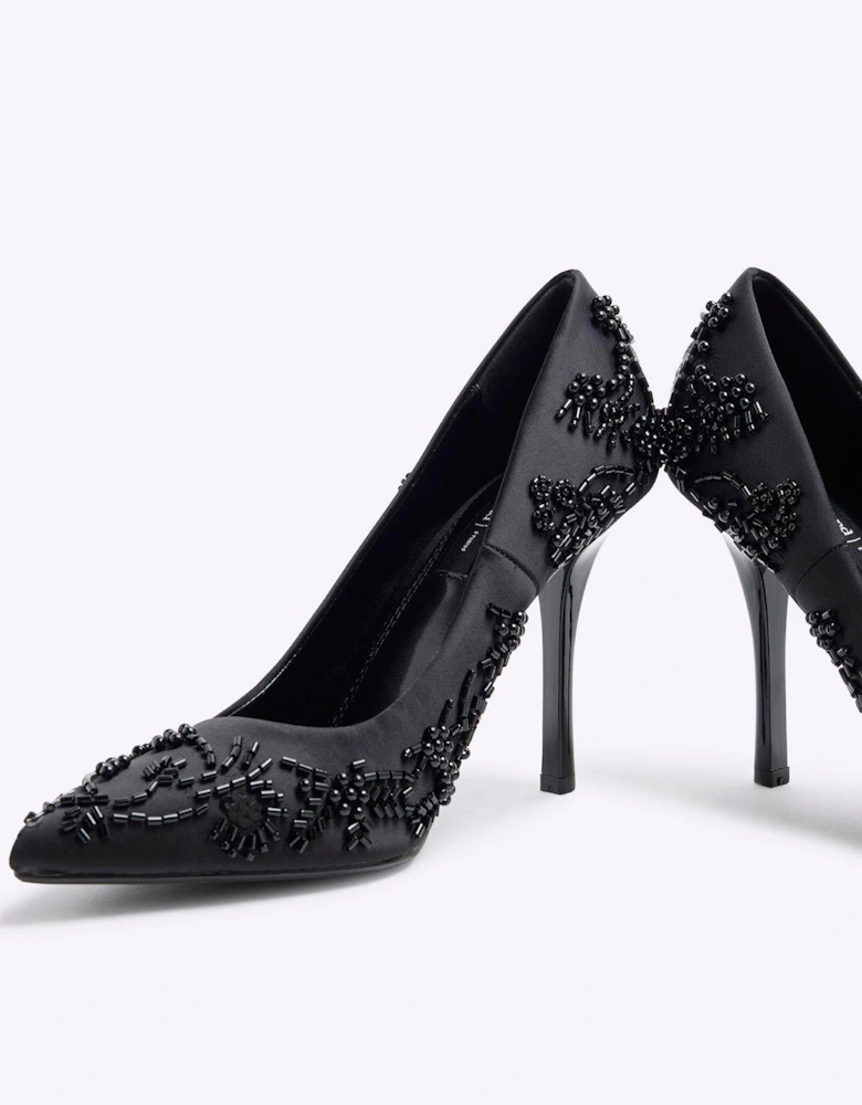 Beaded Court Shoe - Black