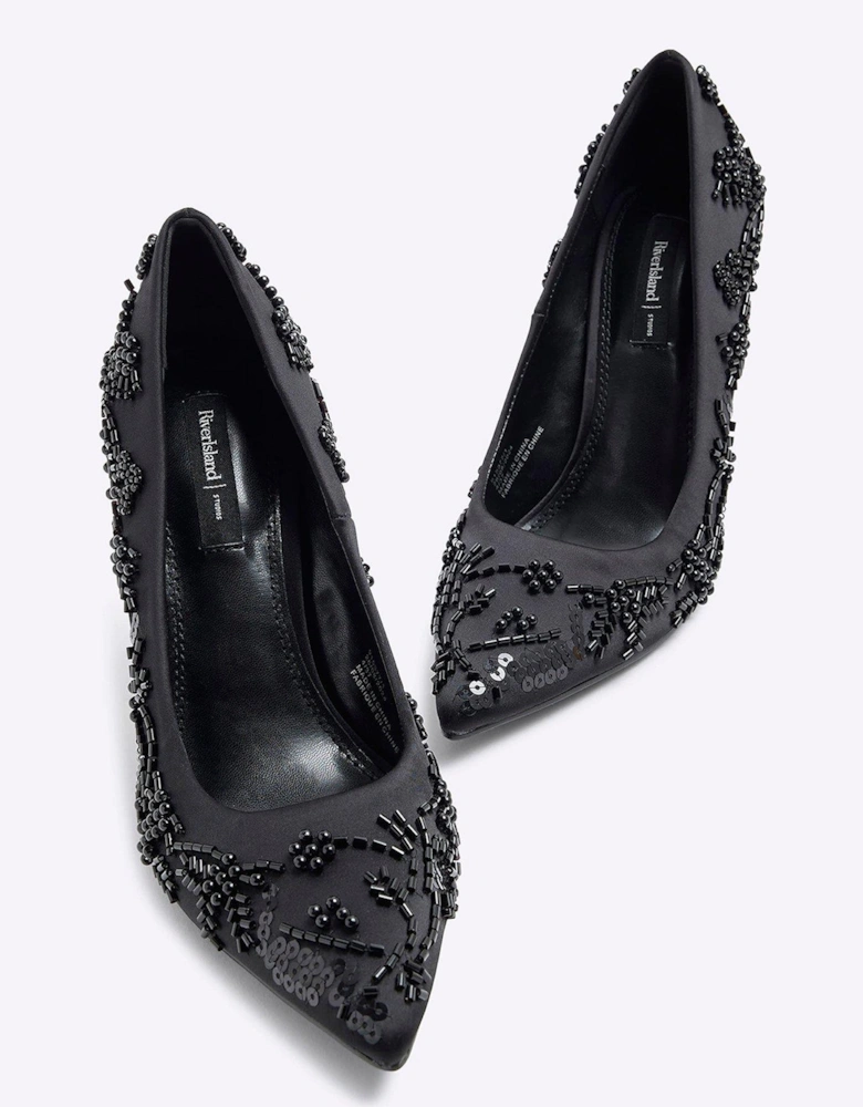 Beaded Court Shoe - Black