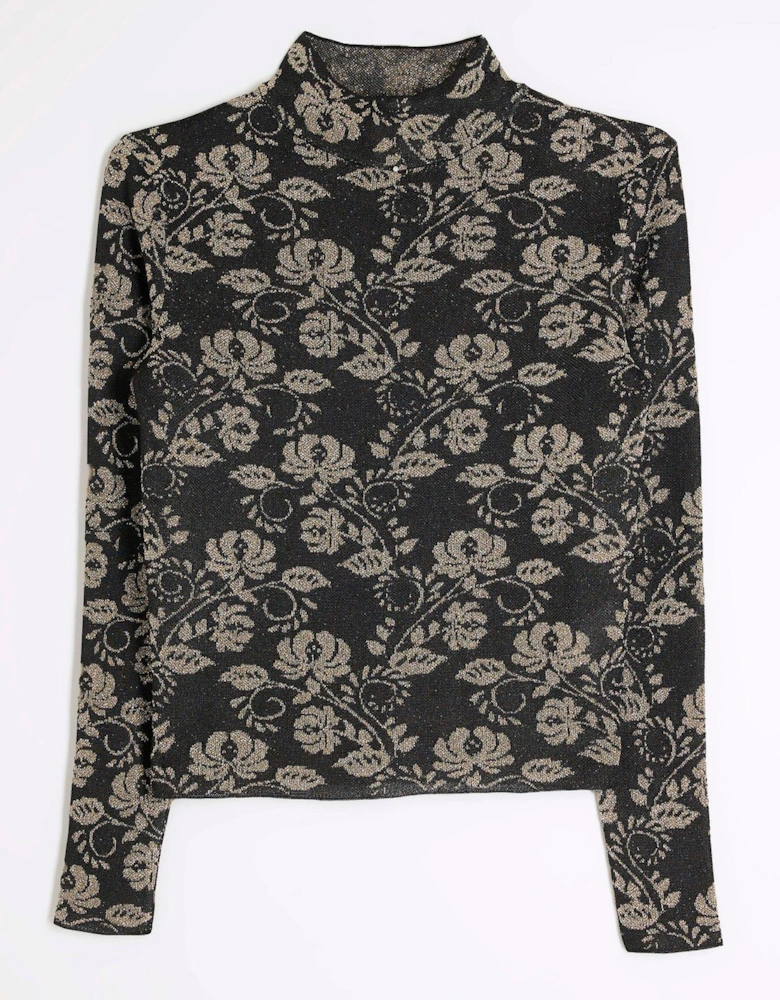 Metallic Floral Top - Dark Brown