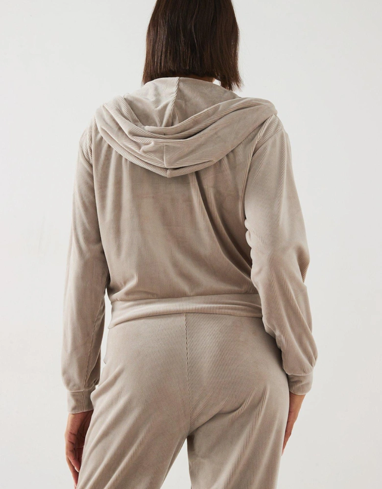 Liv Rib Velour Lounge Hoodie - Beige