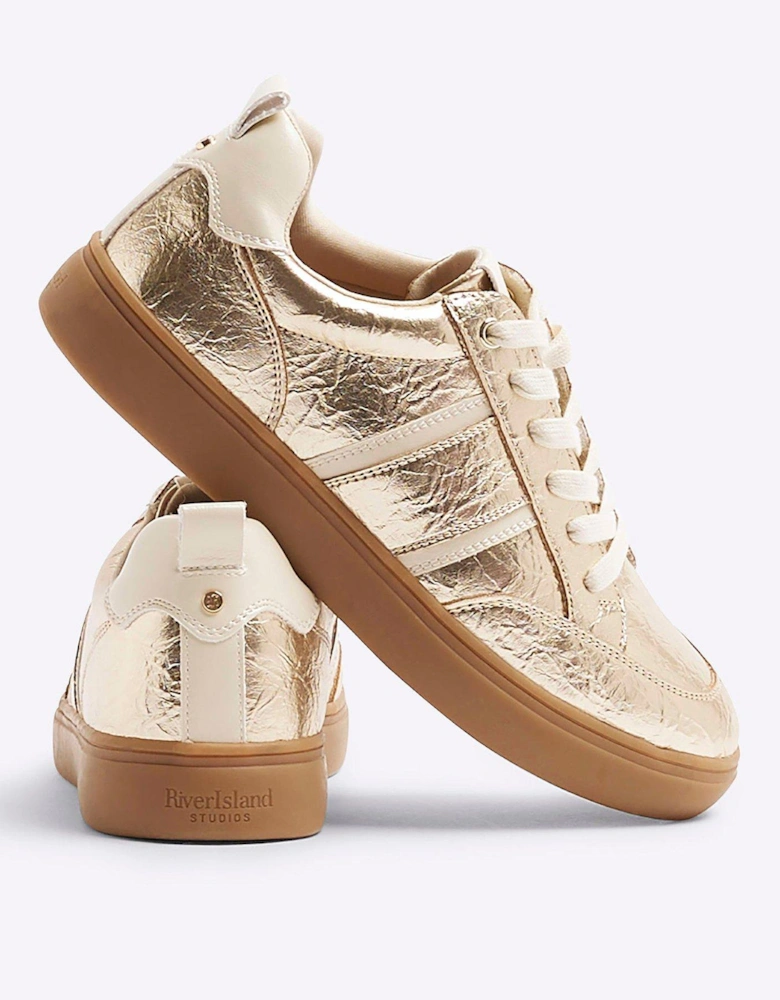 Lace Up Gumsole Trainer - Gold