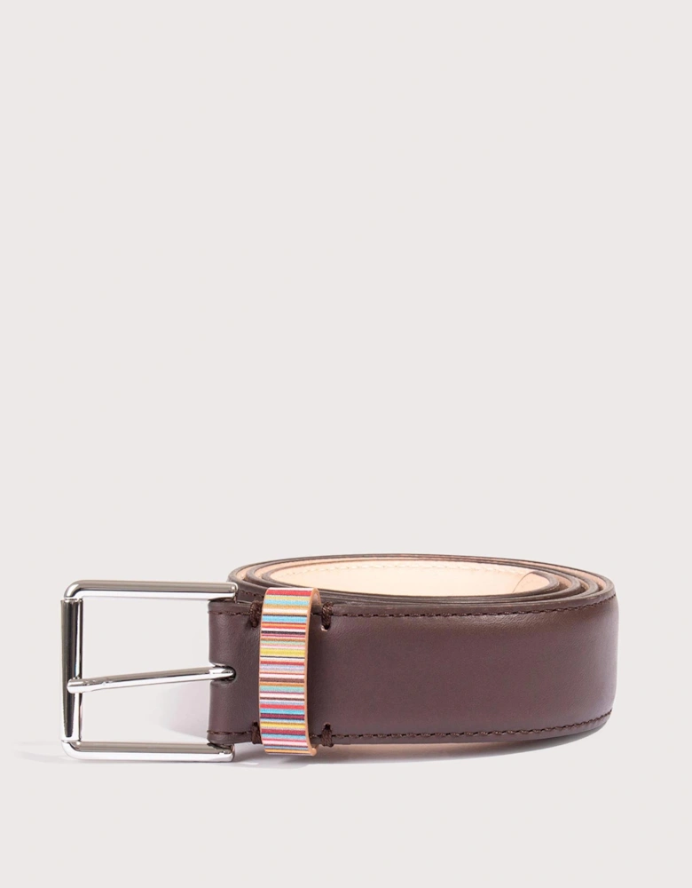 Leather Signature Stripe Keeper Belt