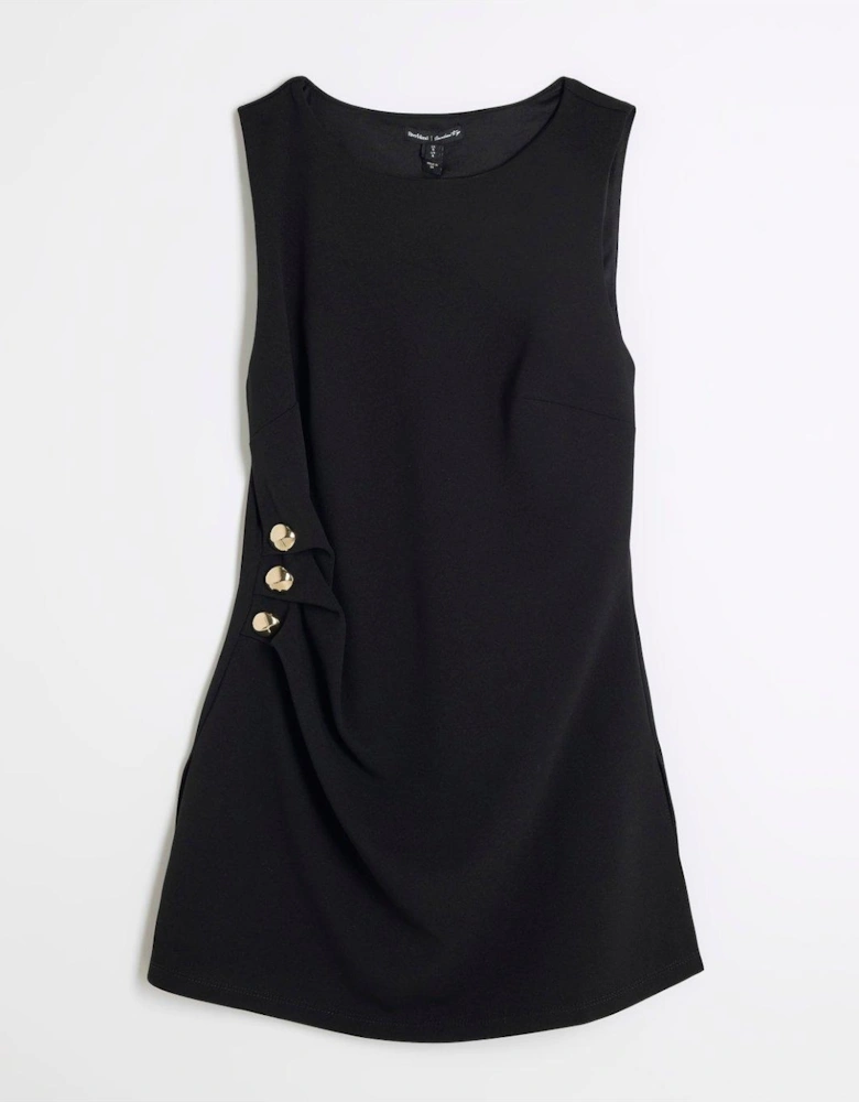 Longline Tunic With Buttons - Black