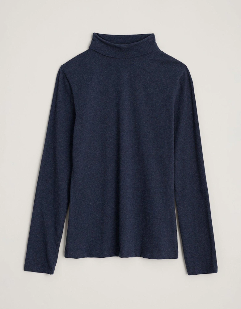 Cotton Rich Roll Neck Top - Black