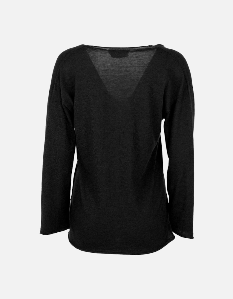 Cotton V-neck Sweater with Cuffs and Gathered Hem Women - Black