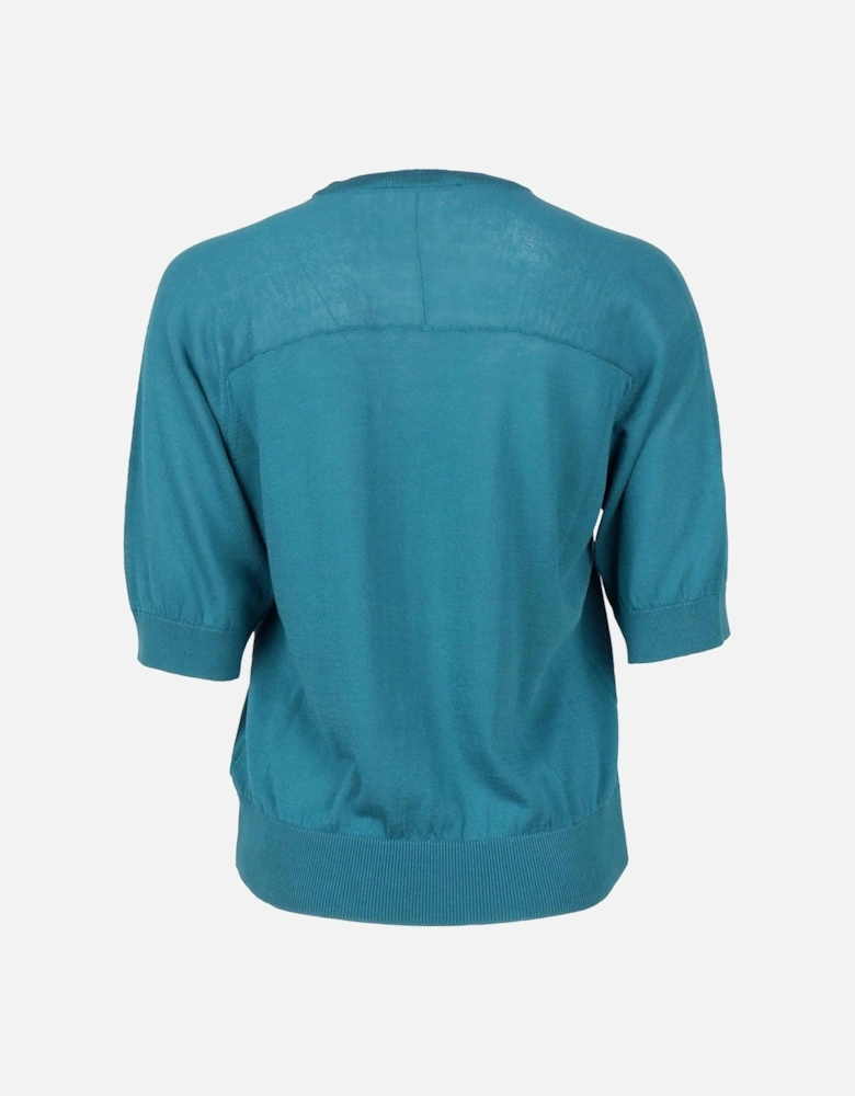 Short-sleeved cotton shirt with ribbed hem and cuffs. Women - Green