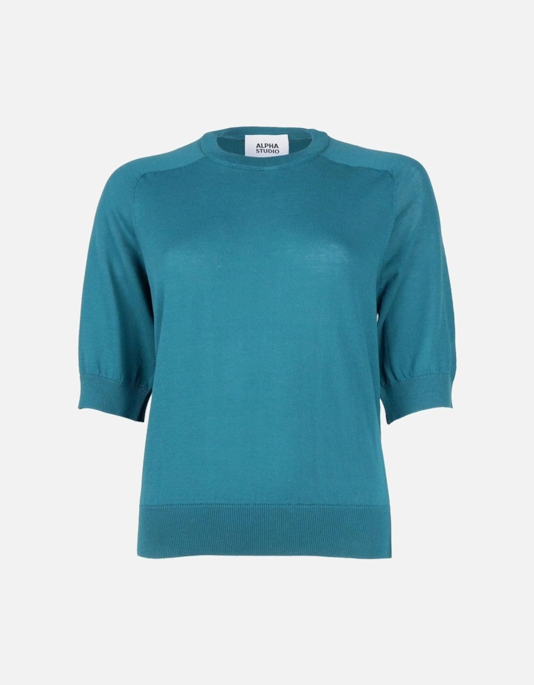 Short-sleeved cotton shirt with ribbed hem and cuffs. Women - Green