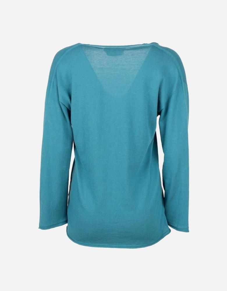 Cotton V-Neck Sweater with Cuffs and Gathered Hem Women - Green