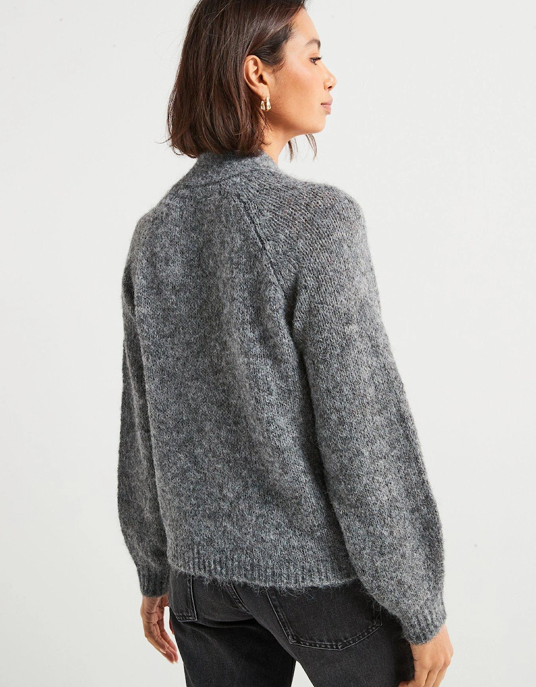 Zoey Long Sleeve Bow Knitted Pullover - Grey