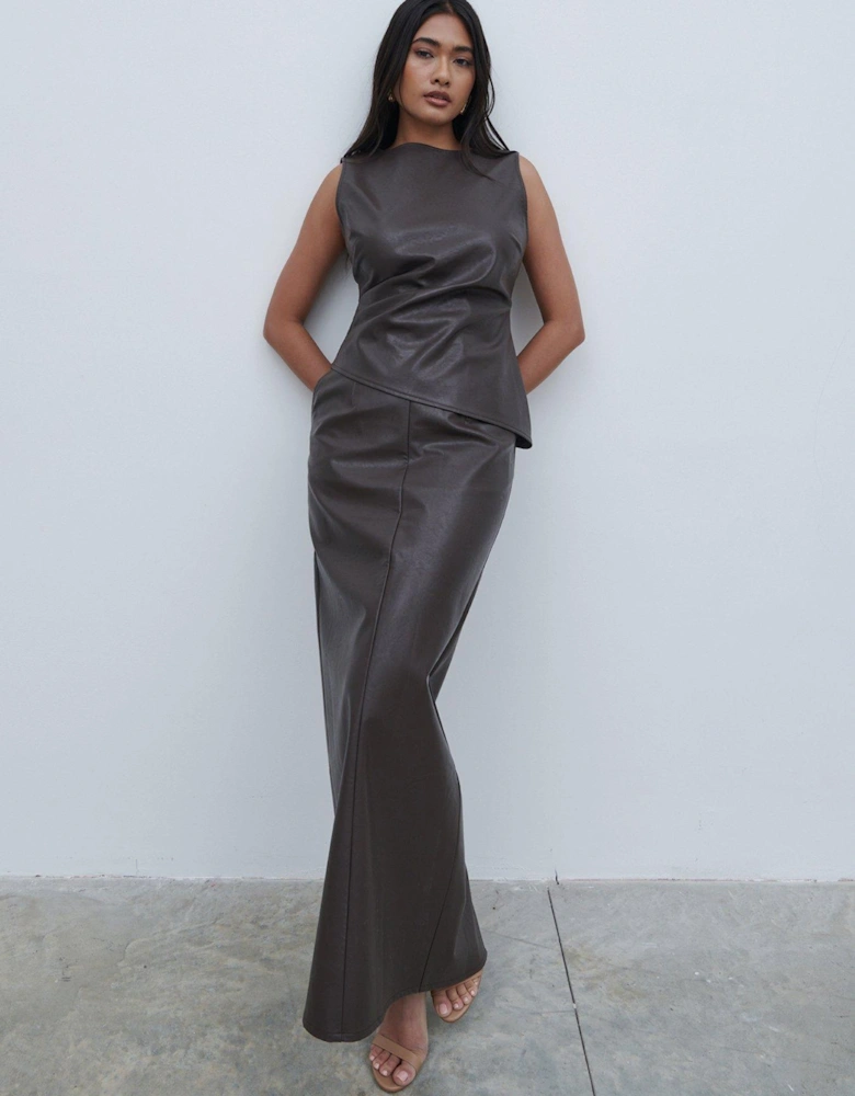 Faux Leather Maxi Skirt - Dark Brown