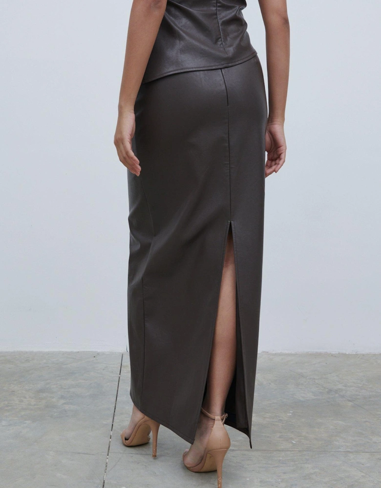 Faux Leather Maxi Skirt - Dark Brown