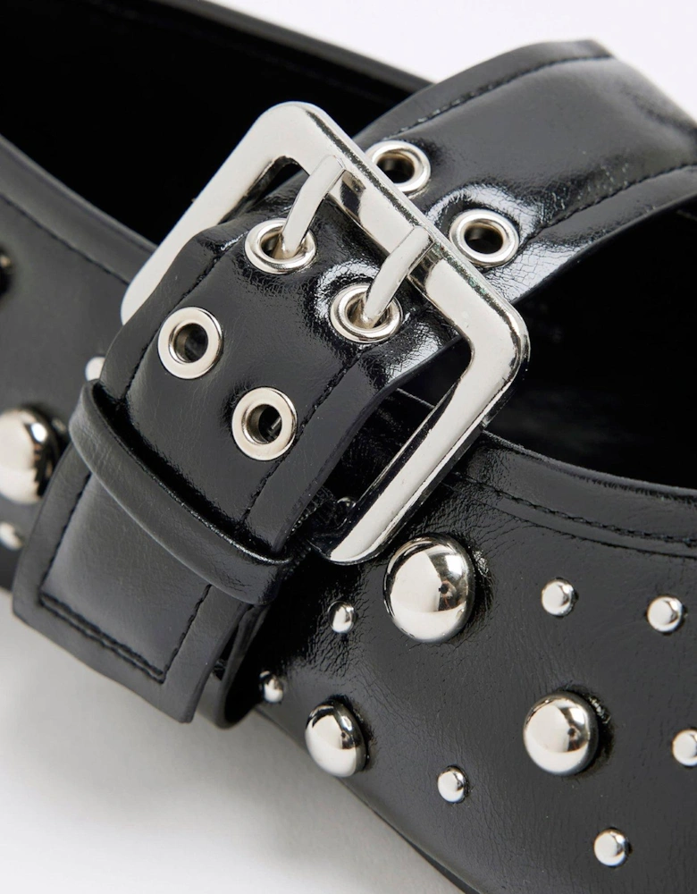 Studded Point Mary Jane - Black