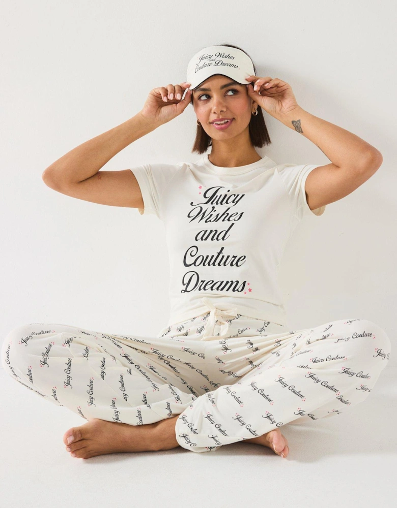 Juicy Wishes Short sleeve Pyjama Set With Eye Mask - Off White