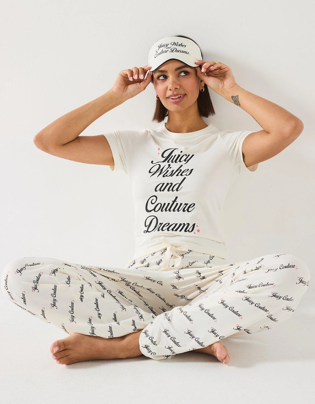 Juicy Wishes Short sleeve Pyjama Set With Eye Mask - Off White