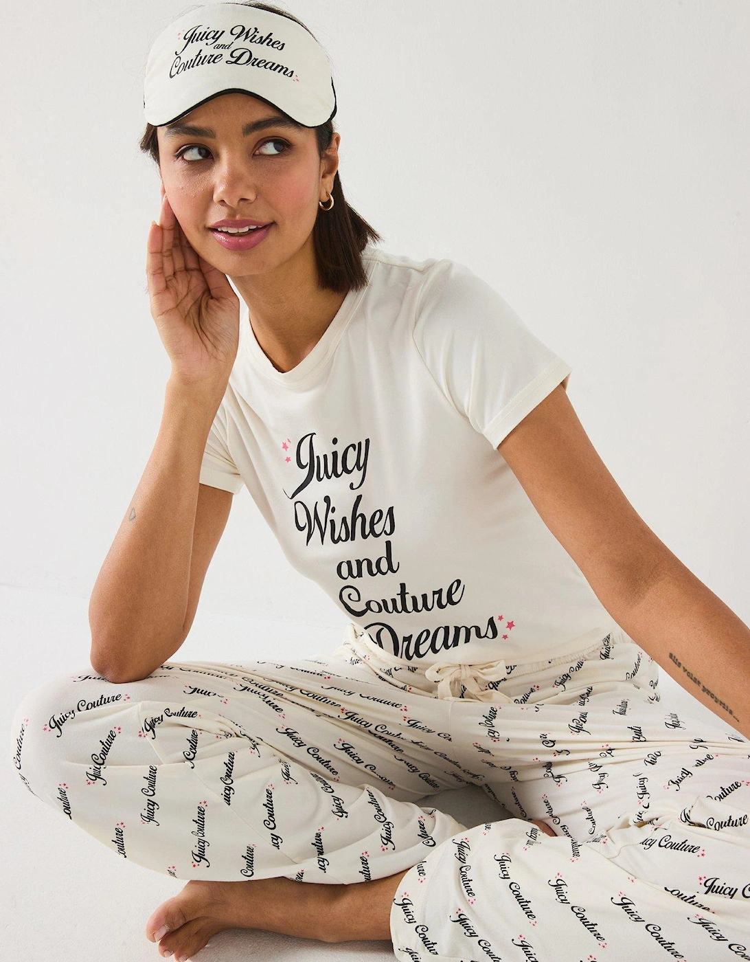 Juicy Wishes Short sleeve Pyjama Set With Eye Mask - Off White