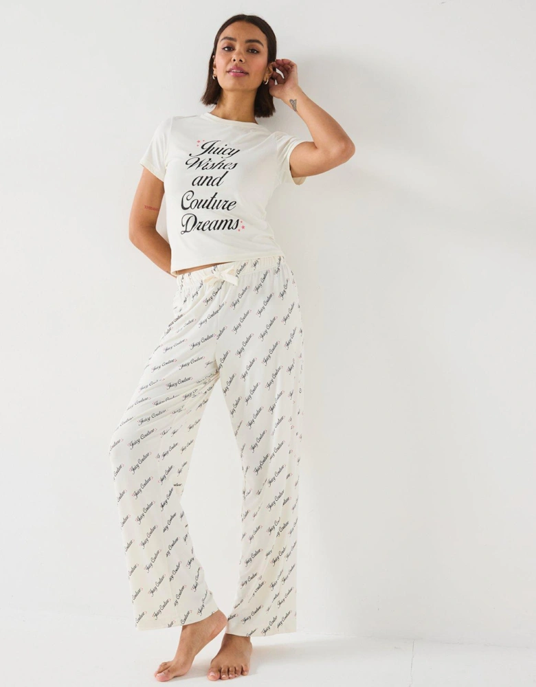 Juicy Wishes Short sleeve Pyjama Set With Eye Mask - Off White