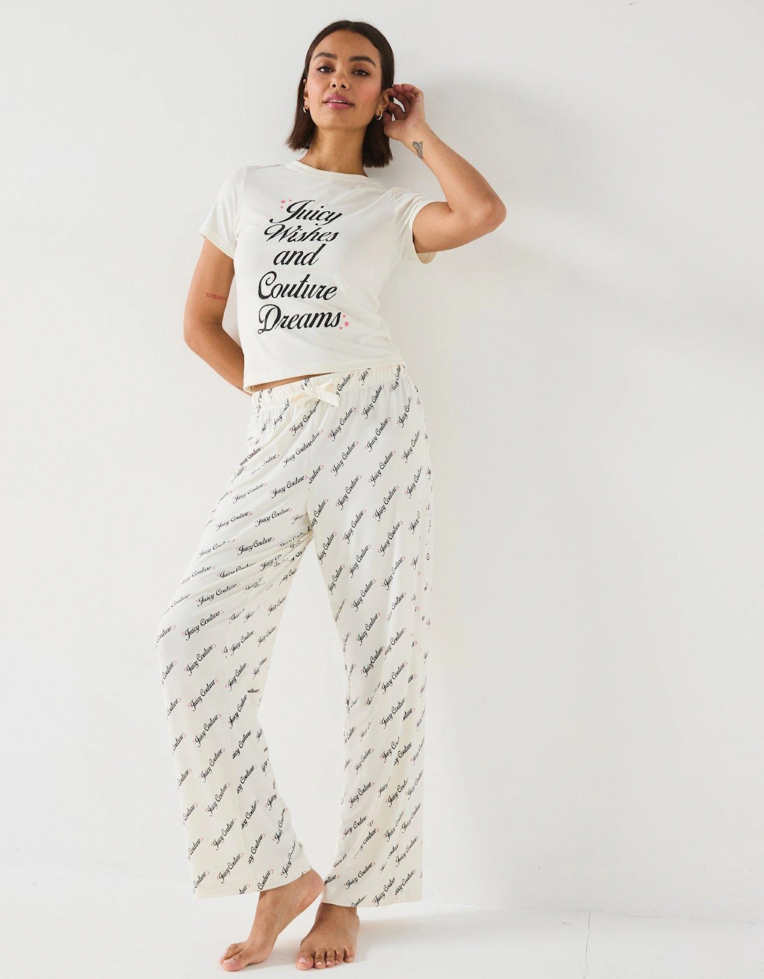 Juicy Wishes Short sleeve Pyjama Set With Eye Mask - Off White