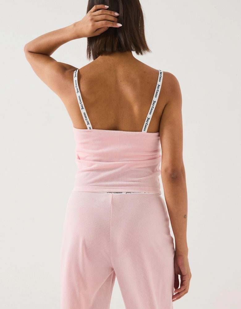 Elina Rib Velour Lounge Vest Top - Pink