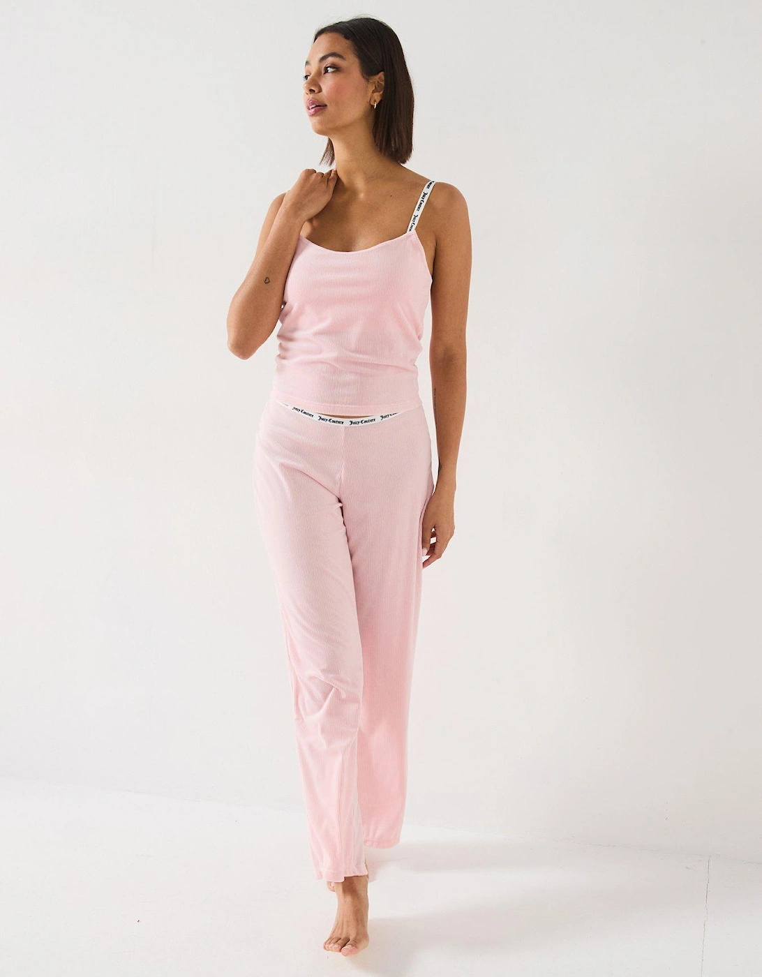 Elina Rib Velour Lounge Vest Top - Pink