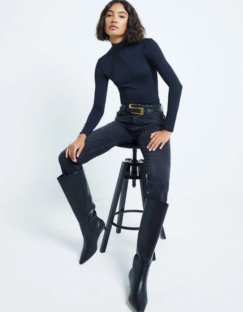 Polyamide High Neck Top - Black