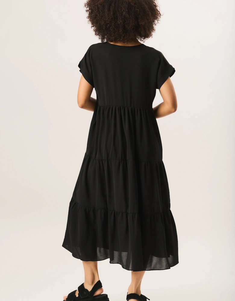 Black V Neck Tiered Midi Smock Dress