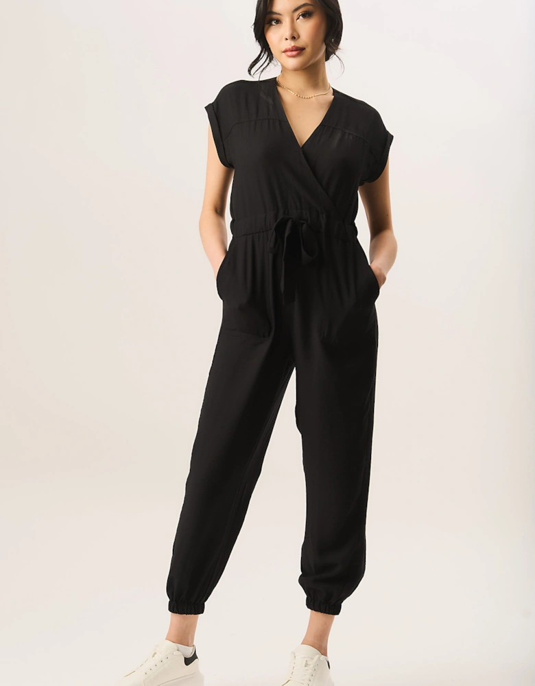 Black Waist Tie Pocket Detail Jumpsuit