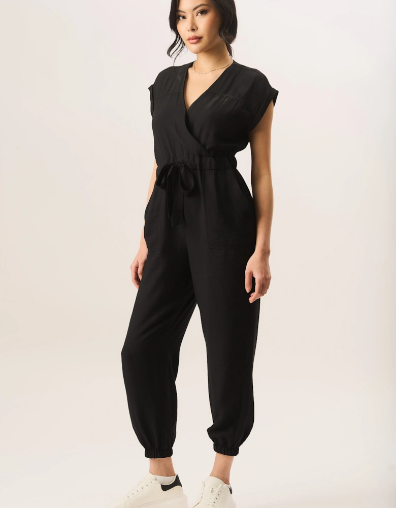 Black Waist Tie Pocket Detail Jumpsuit