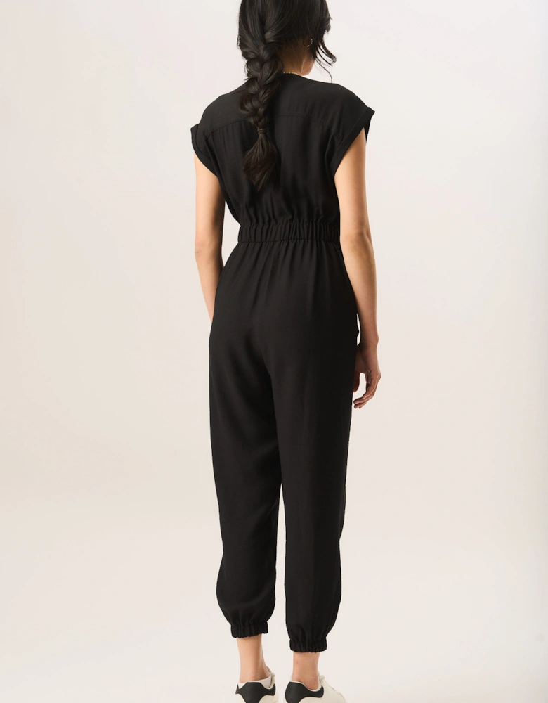 Black Waist Tie Pocket Detail Jumpsuit