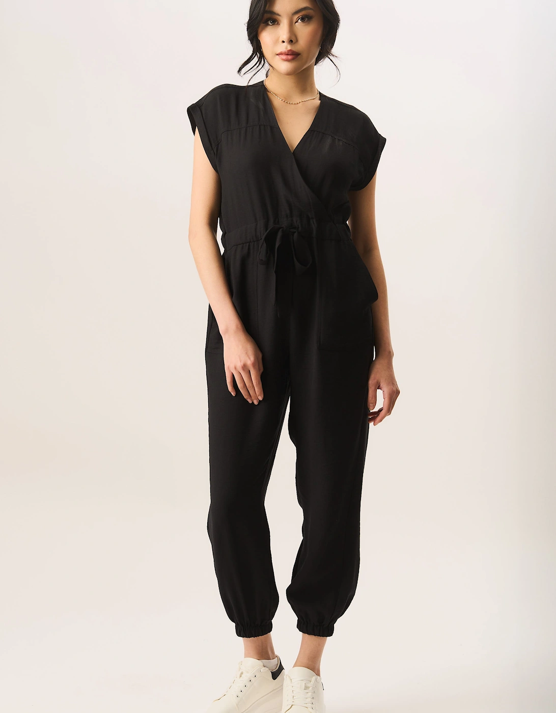 Black Waist Tie Pocket Detail Jumpsuit