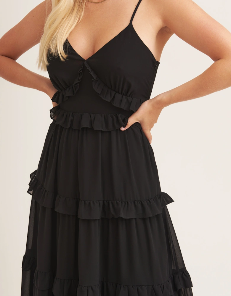 Black Frill Tiered Midaxi Dress