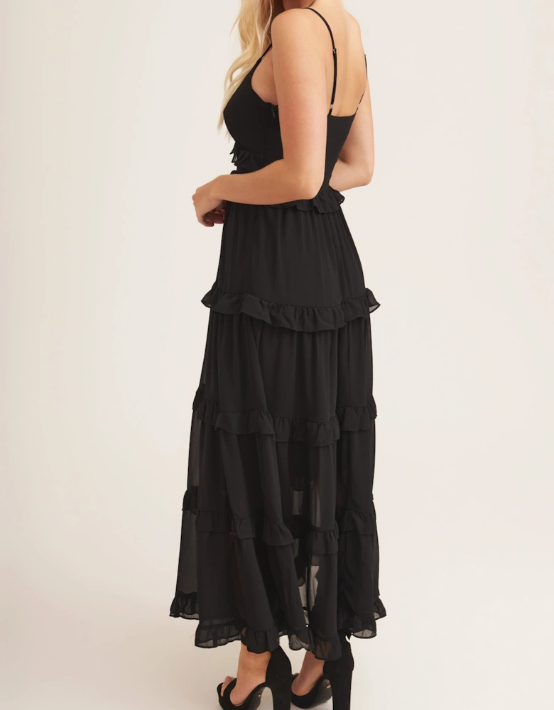 Black Frill Tiered Midaxi Dress