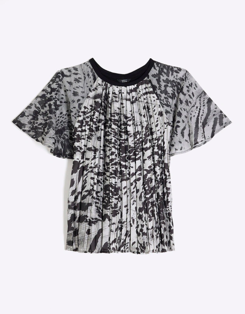 Hybrid Crinkle Printed Top - Grey