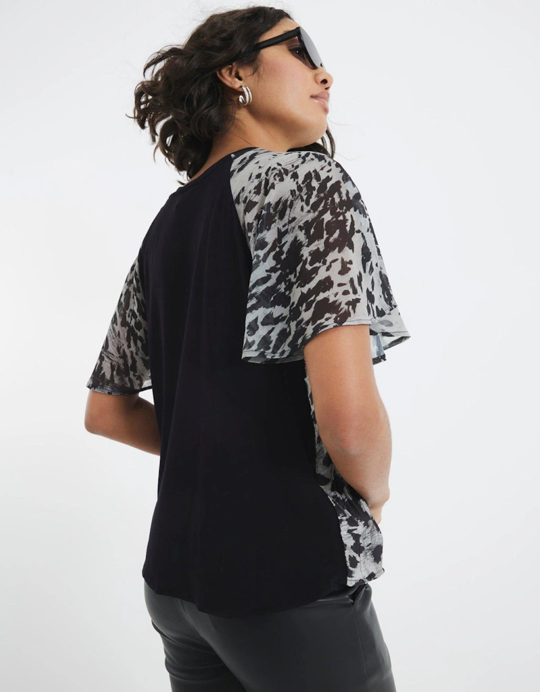 Hybrid Crinkle Printed Top - Grey