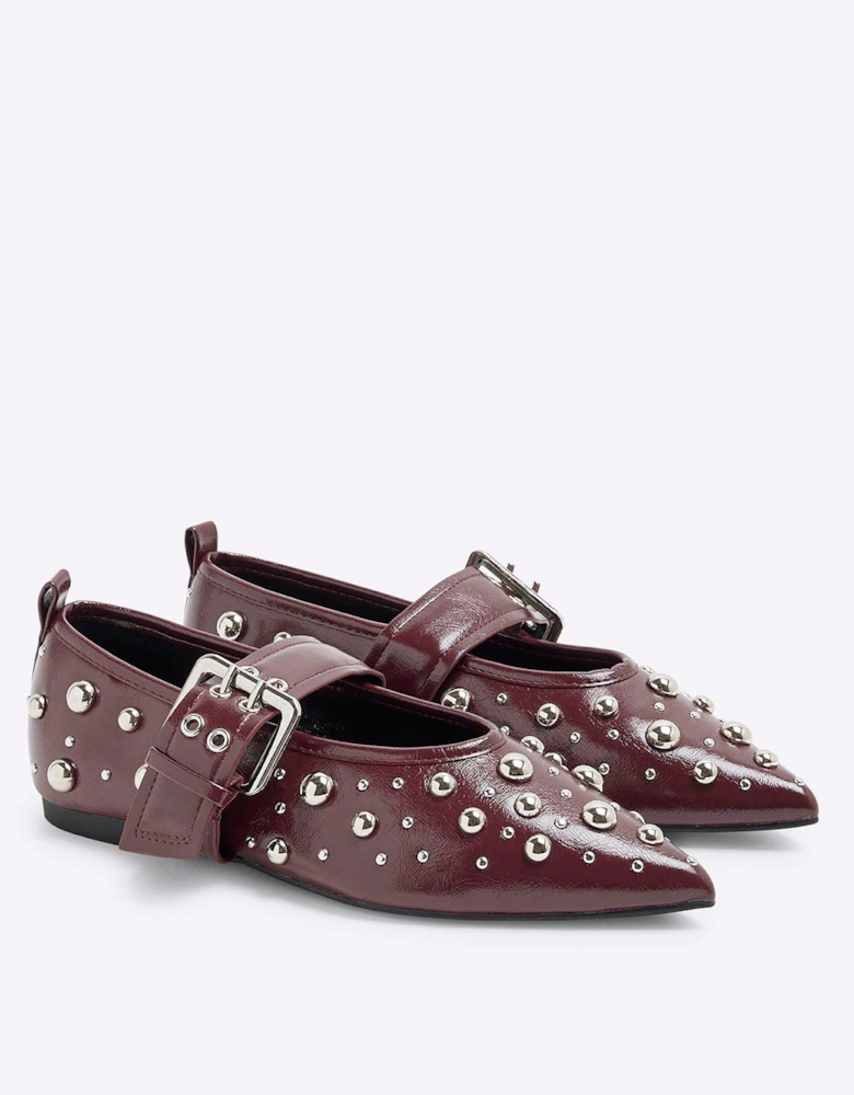 Studded Point Mary Jane - Red