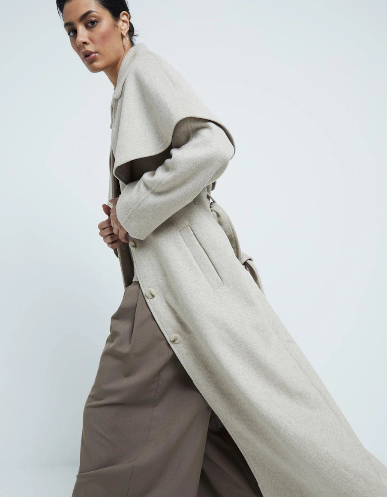 Wool Cape Coat - Light Beige