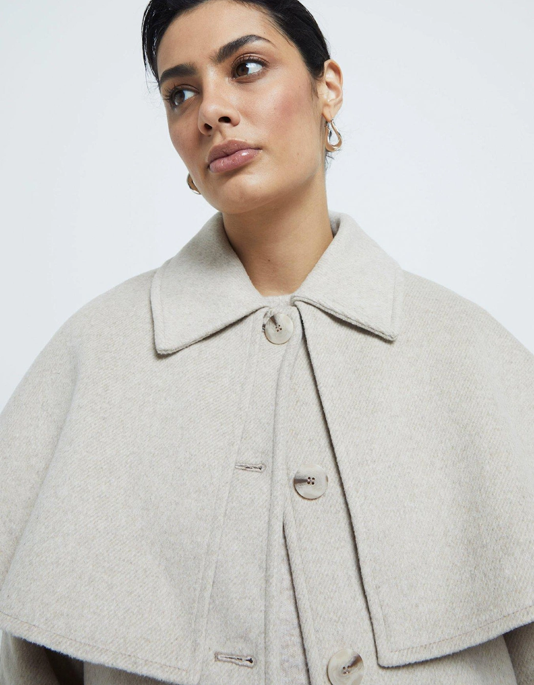 Wool Cape Coat - Light Beige