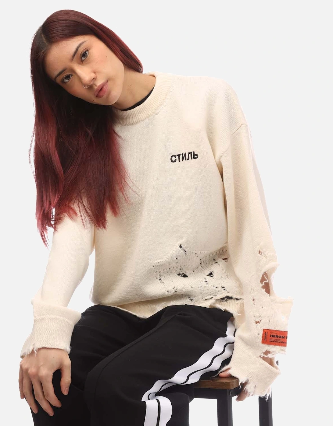 Shredded Knitted Crewneck Sweater