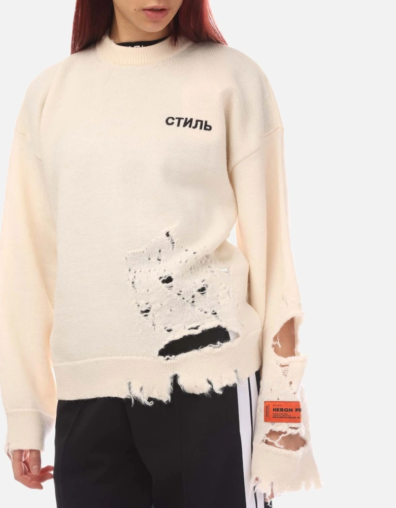 Shredded Knitted Crewneck Sweater