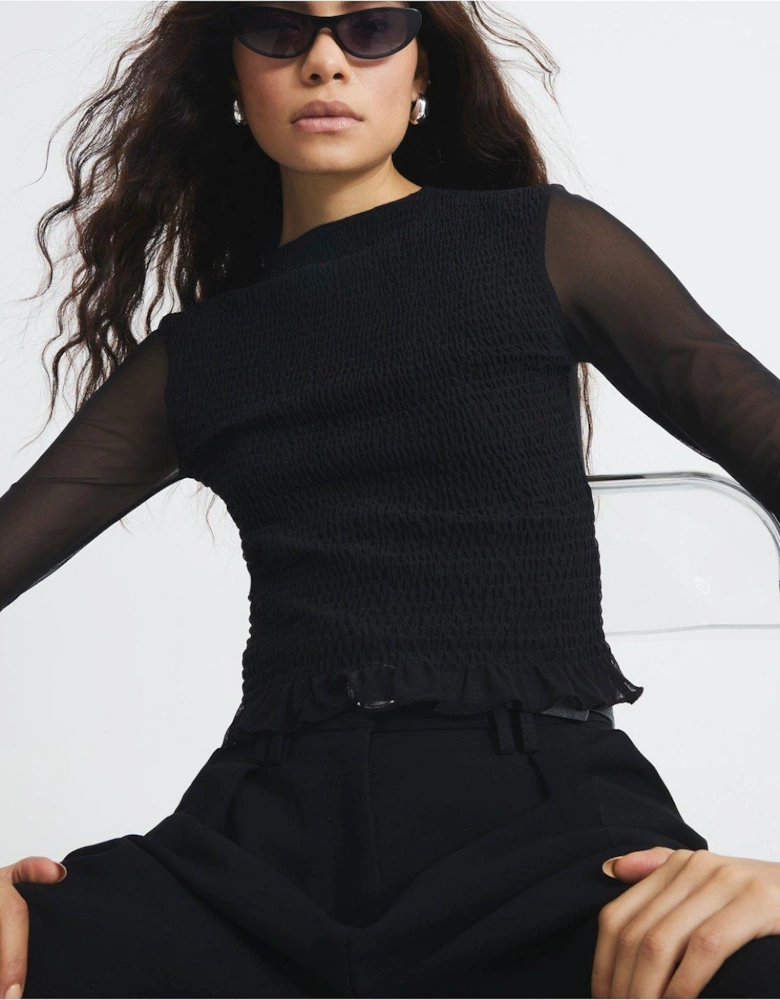 Mesh Shirred Top - Black