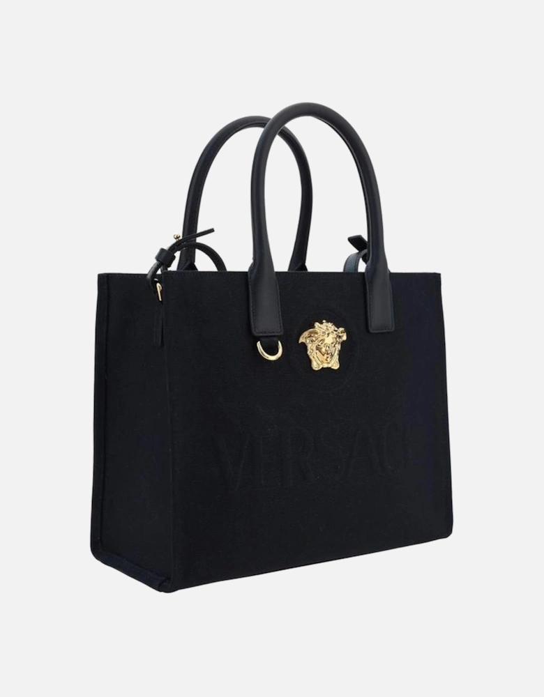 Cotton Shoulder Bag with Leather Handles and Medusa Applique Women -