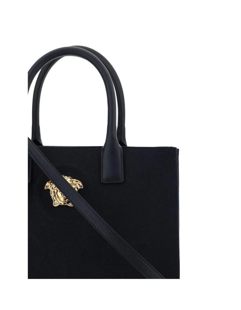 Cotton Shoulder Bag with Leather Handles and Medusa Applique Women -